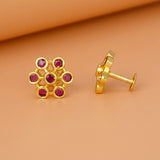 Alluring Gold Plated Floral Ruby Stud Earrings