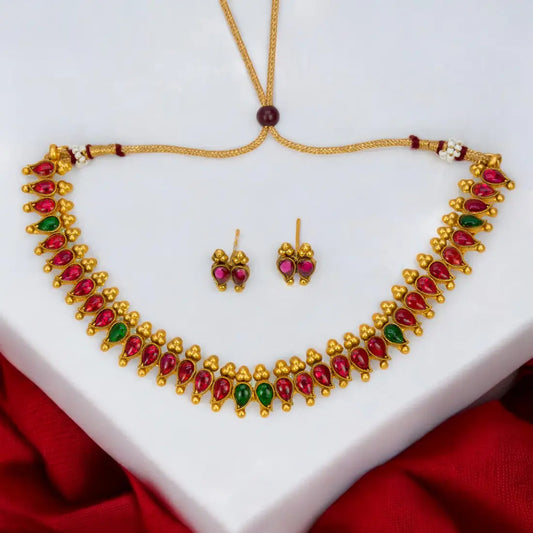 Multi-colour Kemp Stone Antique Mango Necklace Set