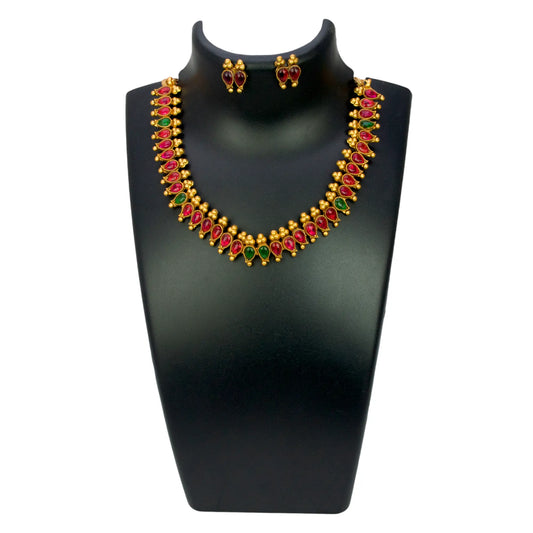 Multi-colour Kemp Stone Antique Mango Necklace Set