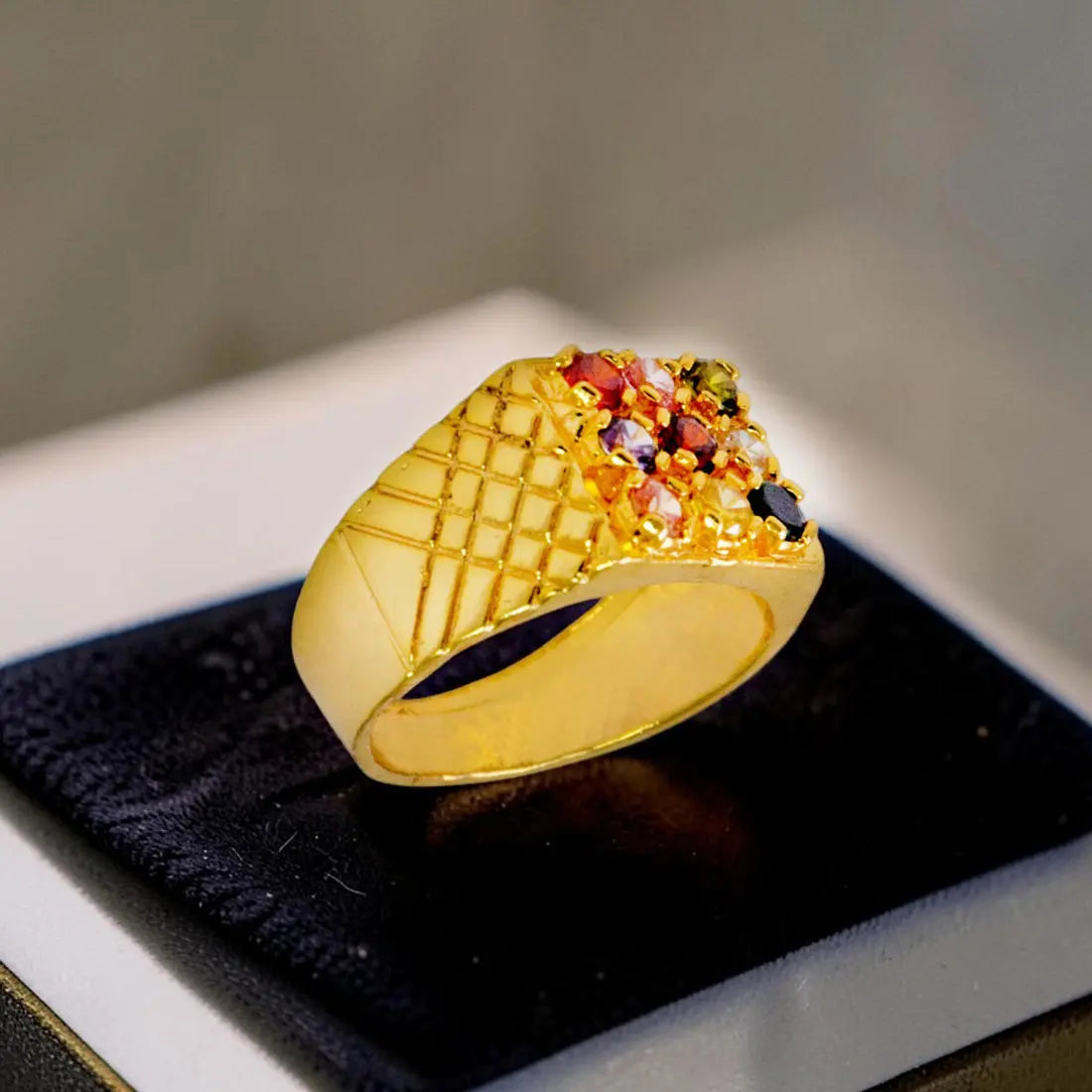 Classic Gold-plated Gent's Navaratna Finger Ring