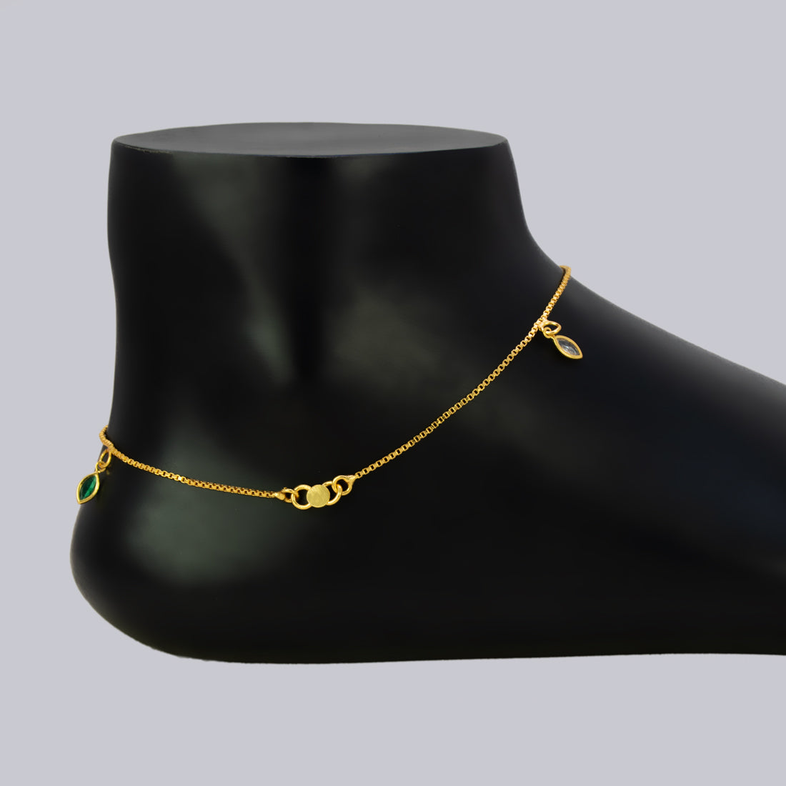 Gold Plated Box Chain Stone Charm Anklets - Multi