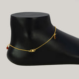 Gold Plated Box Chain Stone Charm Anklets - Red