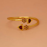 Gold Plated Floral Ruby Stones Open Palakka Bangle - Red