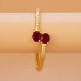 Gold Plated Dual Oval Stone Cuff Bangle - Red