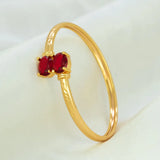 Gold Plated Dual Oval Stone Cuff Bangle - Red