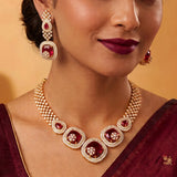 Party Wear Gold Plated CZ Stone Necklace Set