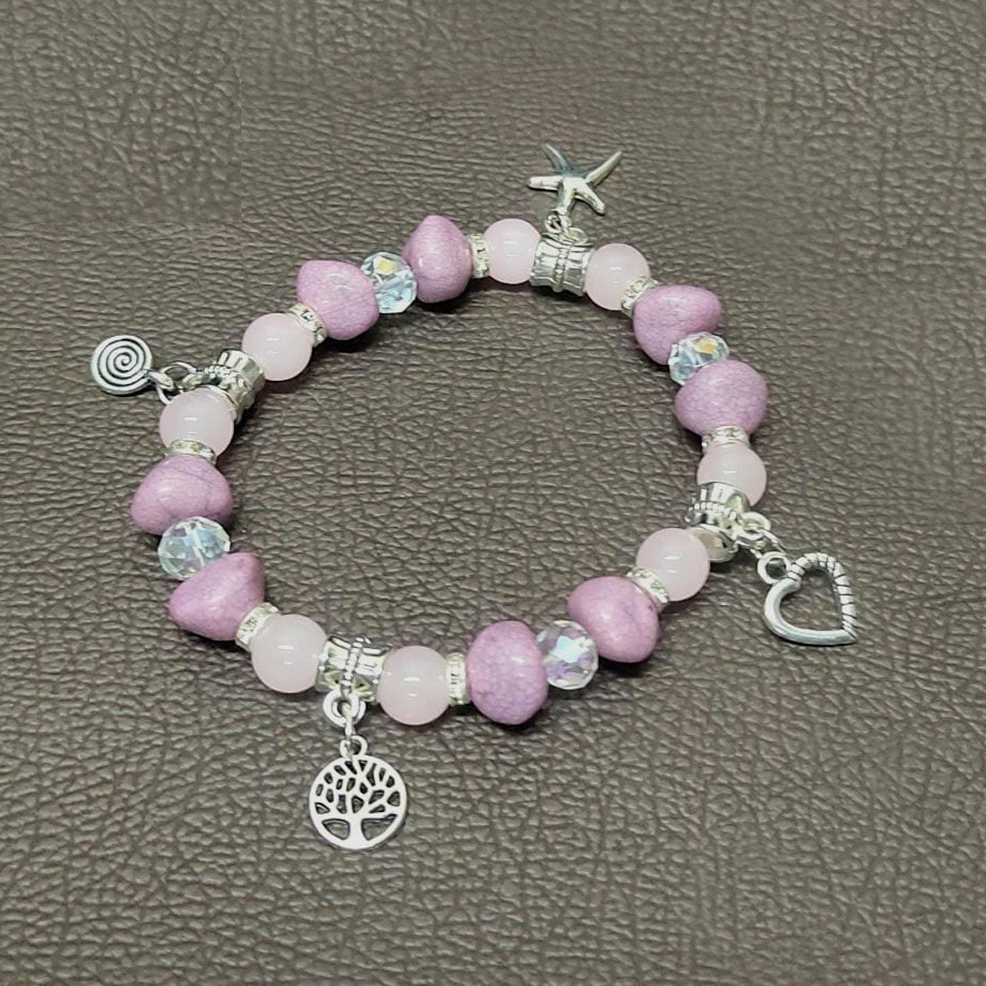 Pink-Crystal-Beaded-Silver-Charms-Bracelet