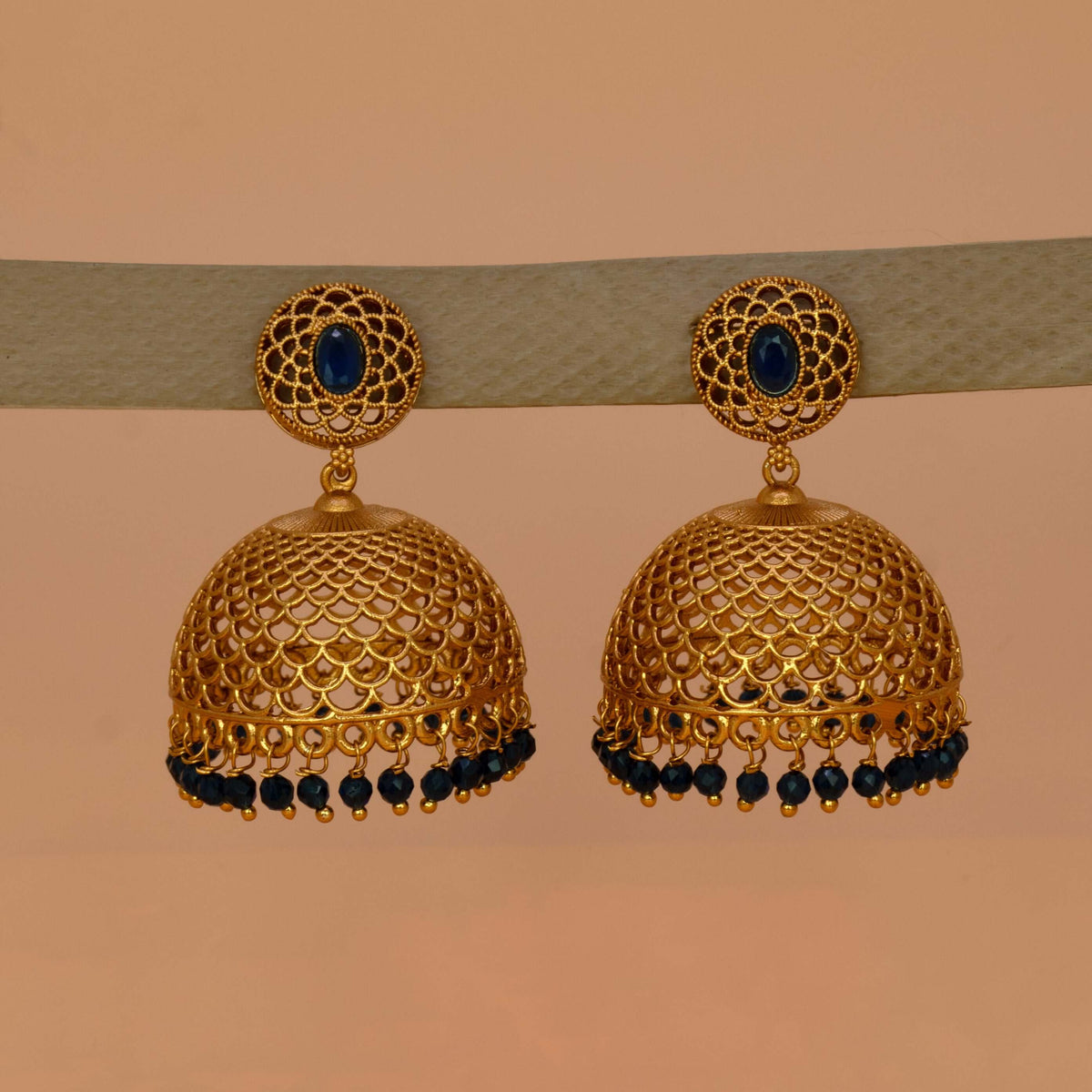 Premium Matte Dome Crystal Drop Jhumka Earrings