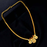 Gold Plated Red Stone Triple Head Kasu Necklace