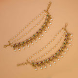 Ruby Emerald CZ Stone Pearl Ear Chain Matti