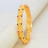 Gold-Plated Ruby and Emerald Stone Lakshmi Bangle