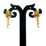 Stylish Gold Plated Box Chain Tassels Stone Earrings - Ruby