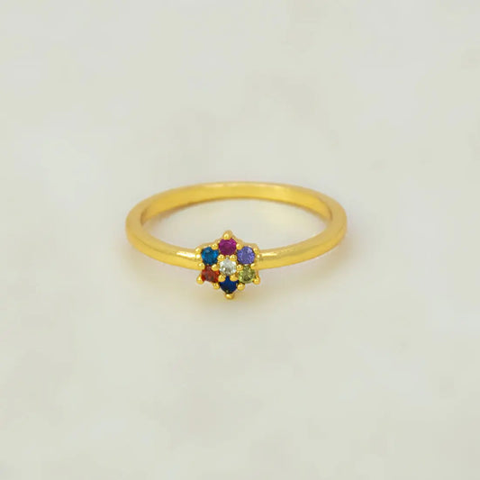 Saptaratna Floral Stone Gold Plated Ring