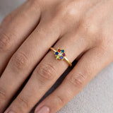 Saptaratna Floral Stone Gold Plated Ring