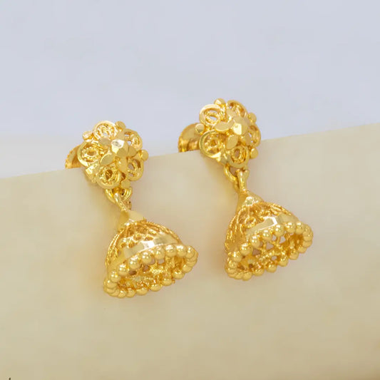Simple Gold Foamed Jhumka Earrings