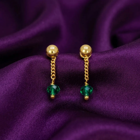 Gold Plated Green Crystal Hanging Drop Earrings
