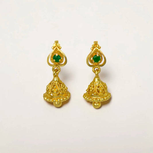 Simple Small Gold Plated Emerald Stone Jhumka