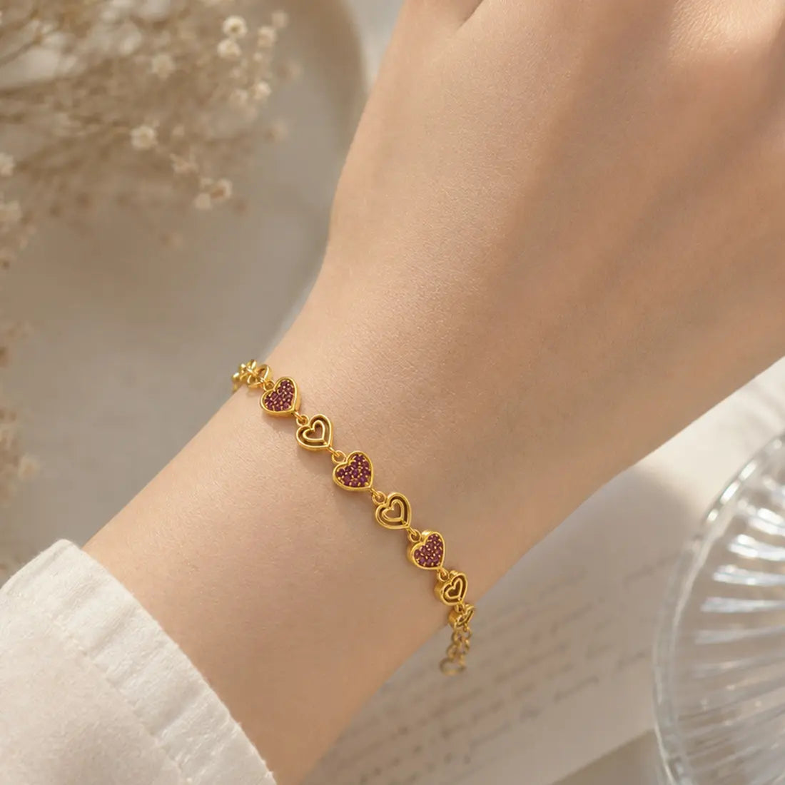 Simple Gold Plated Stone Bracelet-Ruby