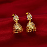 Gold Plated Spade Shape Ruby CZ Stone Jhumka Earrings