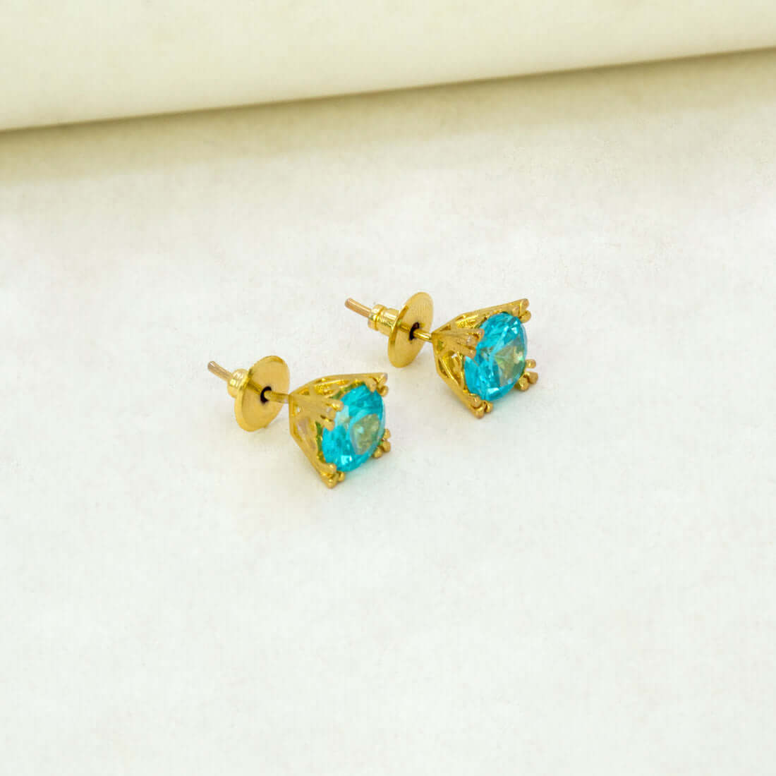 Gold-Plated-Large-Blue-Stone-Stud-Earrings