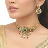 Sparkling Antique Gold Plated CZ Stone Floral Choker Set