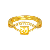 Gold Plated Square Cutout CZ Wave Adjustable Ring