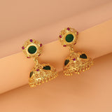 Stunning Gold Plated Ruby Palakka Jhumka Earrings