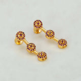 Stylish Gold-Plated Triple Floral Ruby Drop Earrings