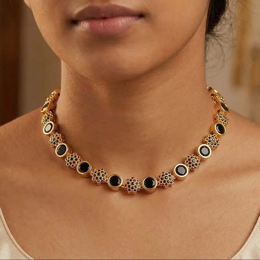 Stylish Black CZ's Premium Fashion Floral Necklace
