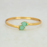 Gold Plated Dual Teardrop Stone Cuff Bangle - Pastel Green