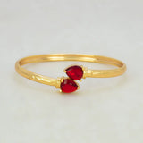 Gold Plated Dual Teardrop Stone Cuff Bangle - Red