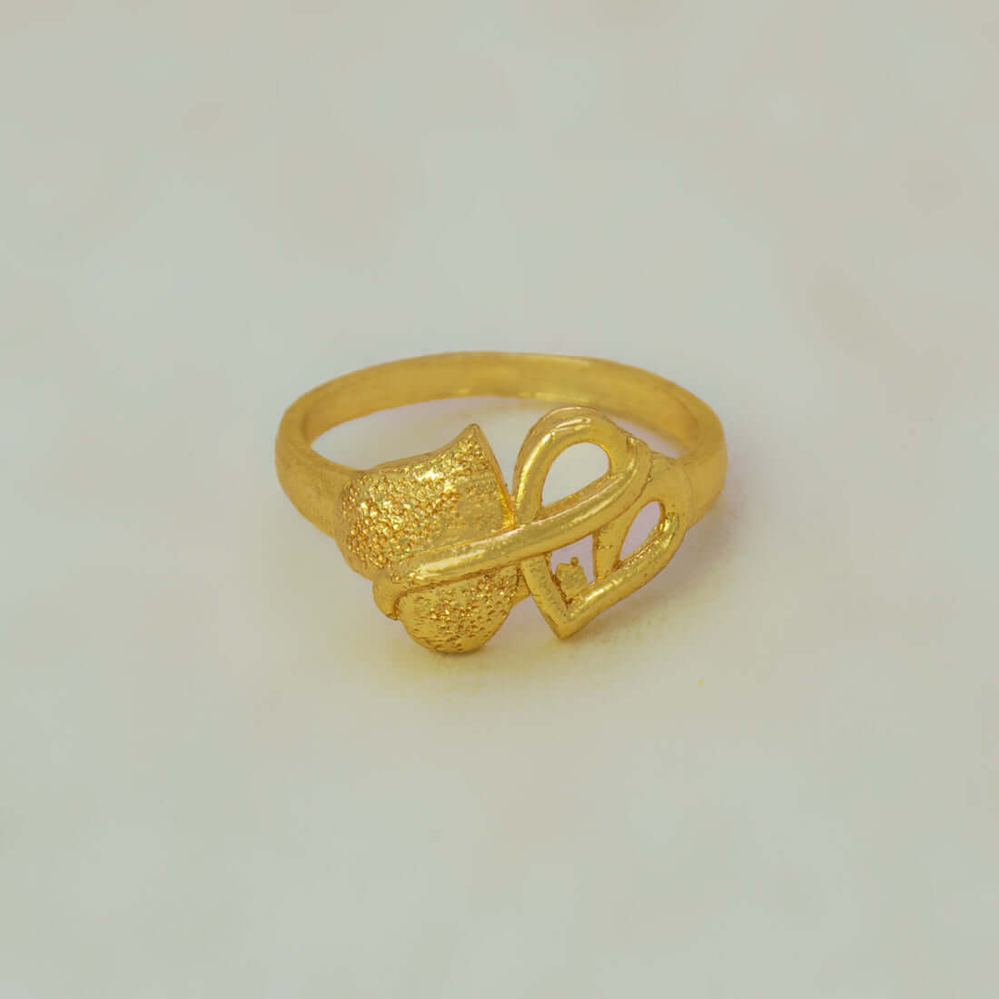 Textured Gold Plated Double Heart Finger Ring
