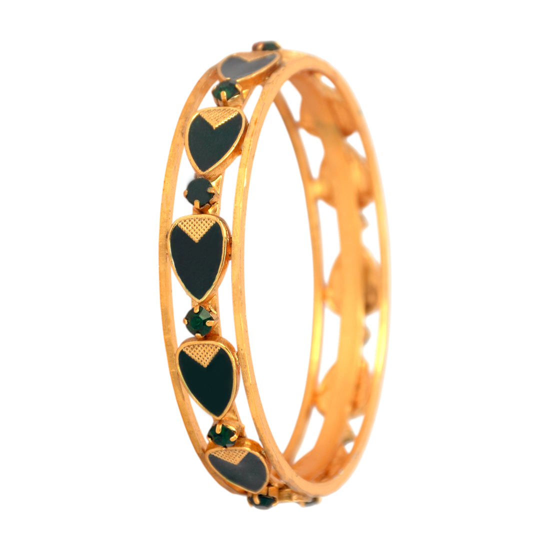 Antique Gold Plated Gopi Green Enamel Stone Bangle