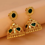 Traditional Gold Plated Green Palakka Jhumka Earrings