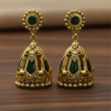 Premium Gold Plated Traditional Nagapadam Medium Jumka with green accents and bead danglers.