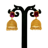 Traditional Matte Gold Plated Sufi Ruby Jhumka Earrings
