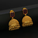 Traditional Matte Gold Plated Sufi Ruby Jhumka Earrings