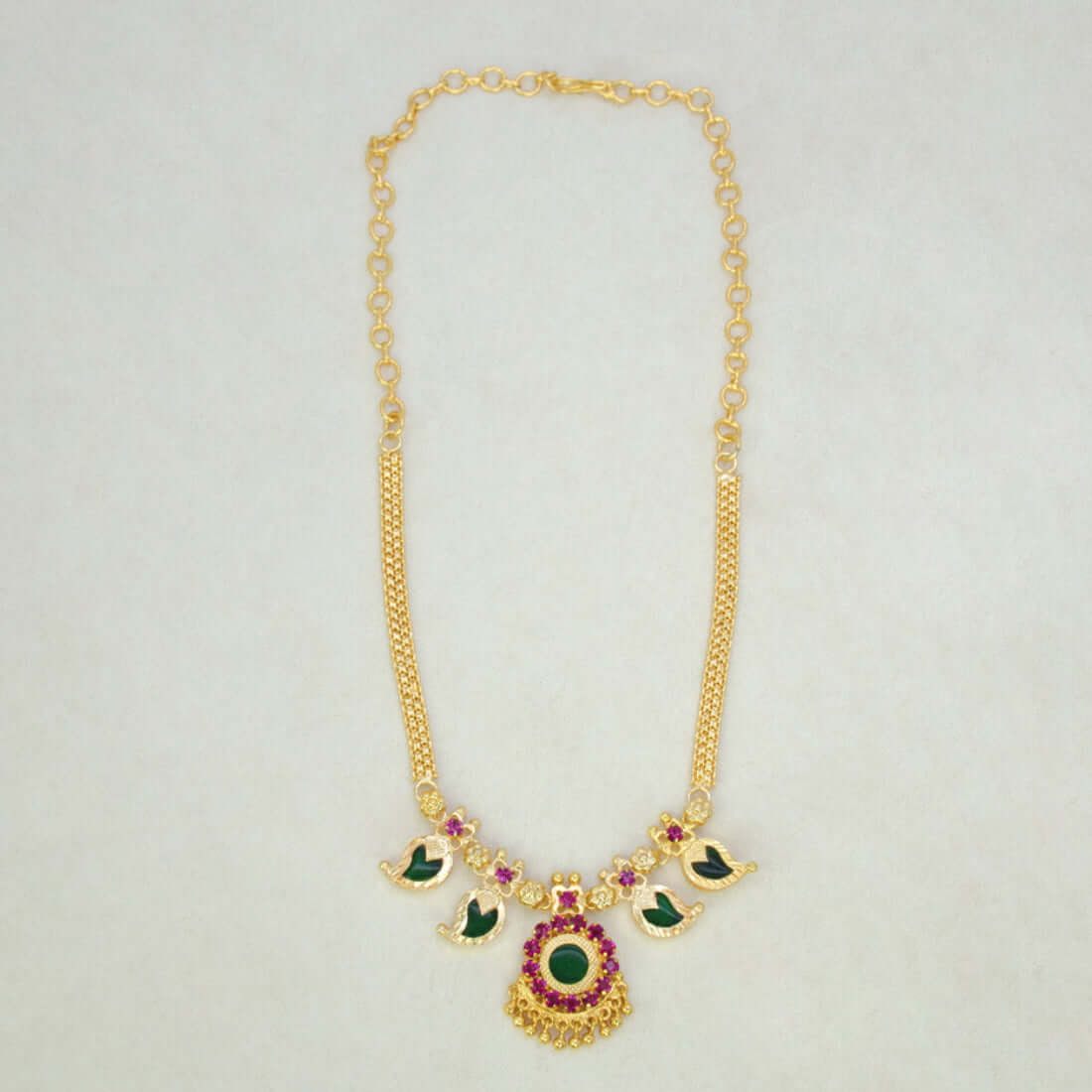 Traditional Kerala Mango Necklace- 2 Stone- Green