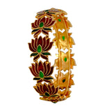 Trendy Matte Gold Plated Stone Studded Lotus Bangle