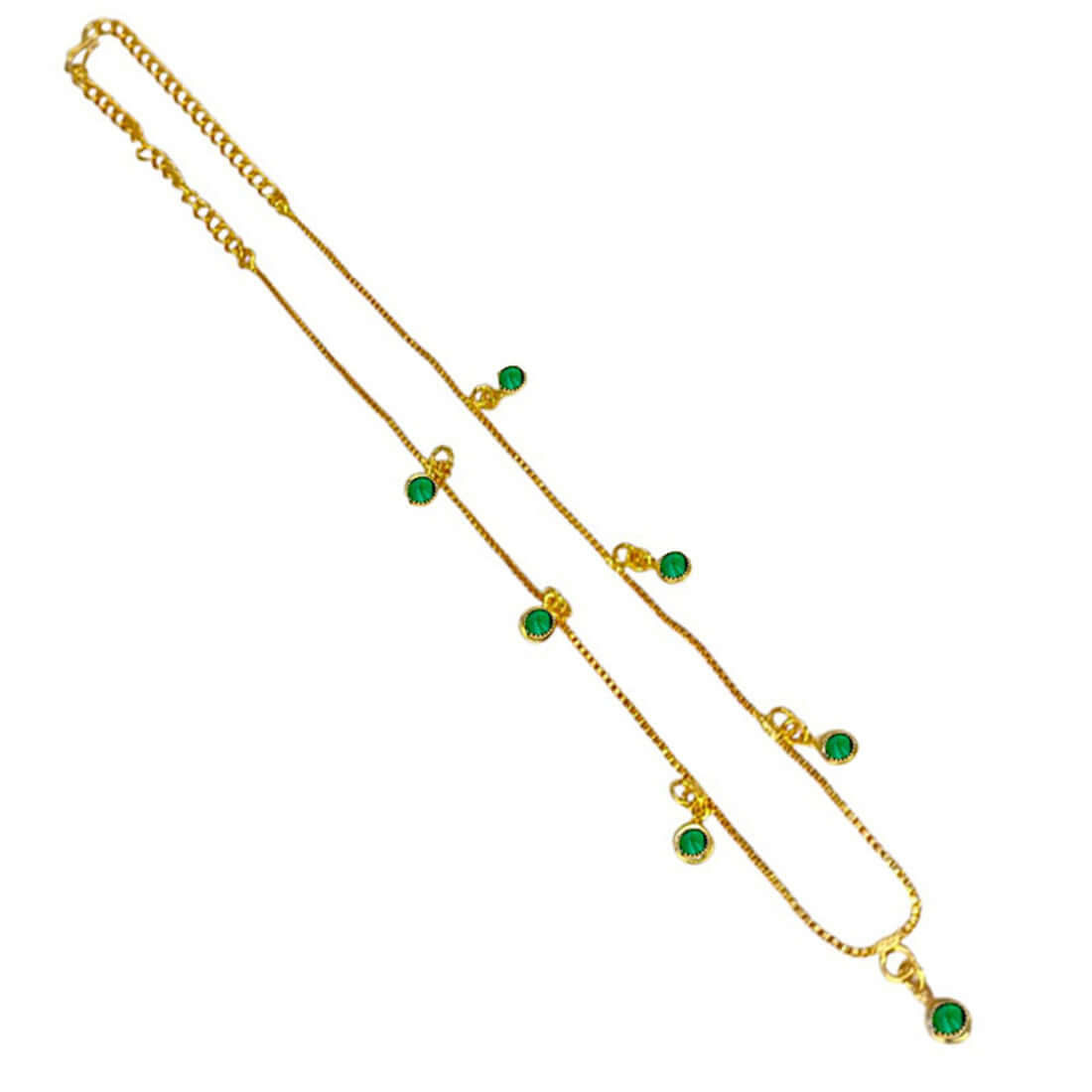 Gold-plated necklace with small Emerald Green stone pendants