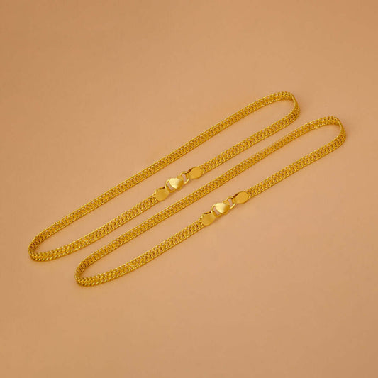 Trendy Gold Plated Flat Double Link Anklets Payal