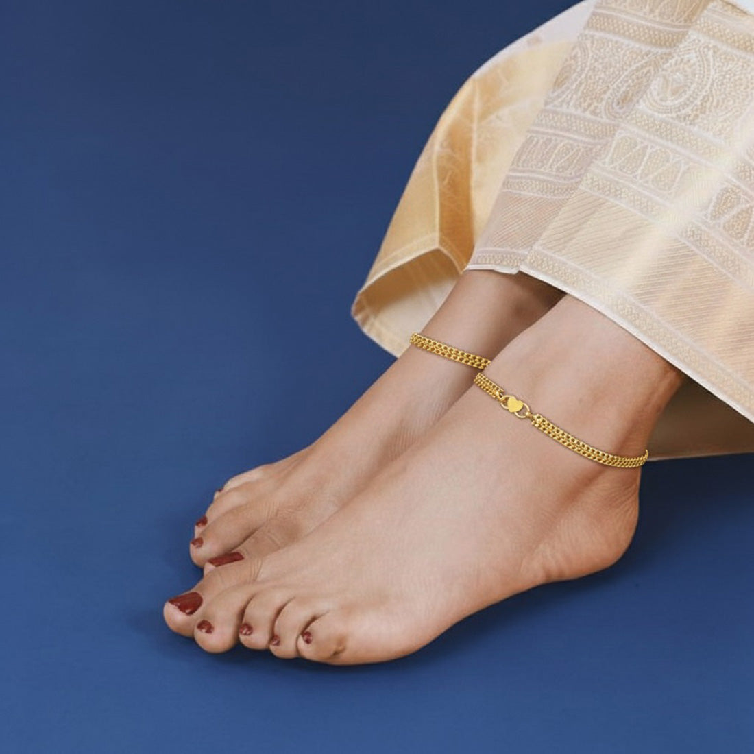 Trendy Gold Plated Flat Designer Chain Anklets/Payal