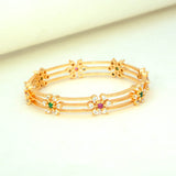 Trendy Gold Plated Floral Stones Thin Layer Bangle