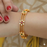 Trendy Gold Plated Floral Stones Thin Layer Bangle