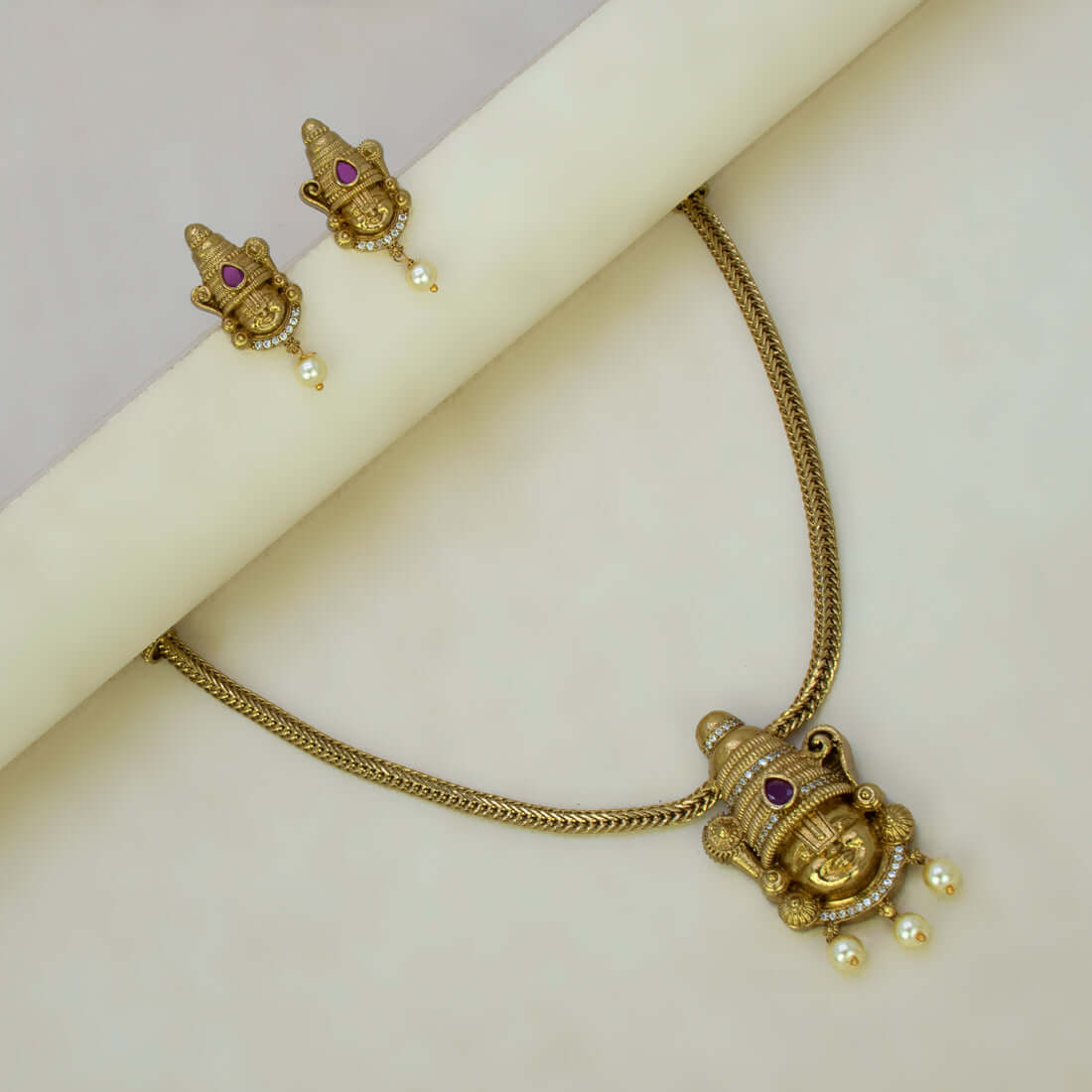Antique Gold Plated Venkateswara Pendant Necklace Set