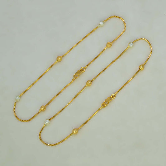 Very Delicate Thin Gold Plated Two Tone Beads Anklets