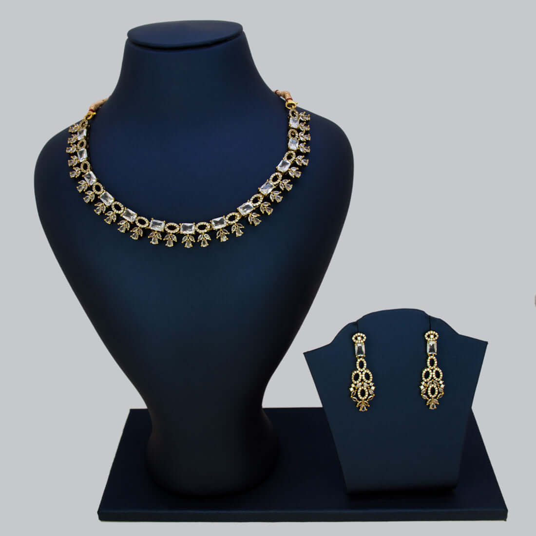 Victorian Antique Gold Finish CZ Necklace Set