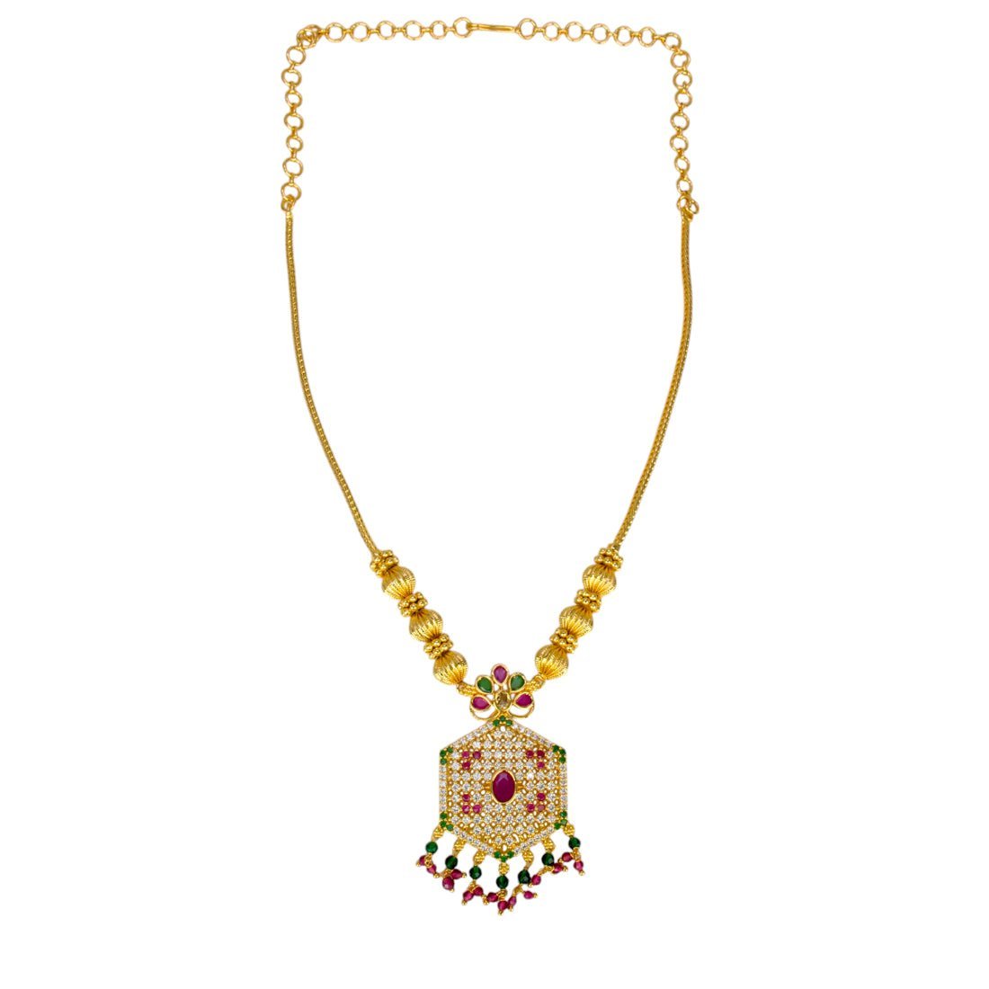 Alluring Gold Plated Hexagonal Pendant Chain Necklace - KSupreme