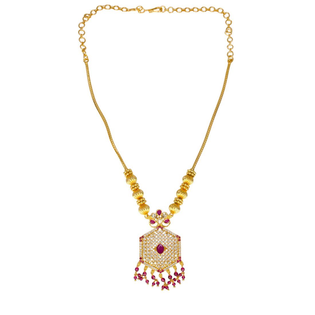Alluring Gold Plated Hexagonal Pendant Chain Necklace - KSupreme