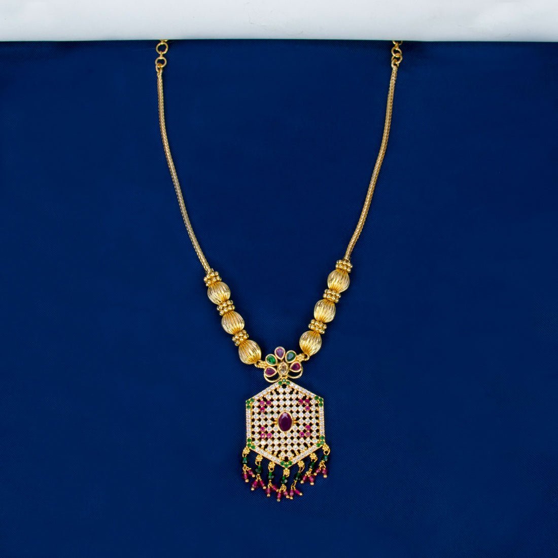 Alluring Gold Plated Hexagonal Pendant Chain Necklace - KSupreme